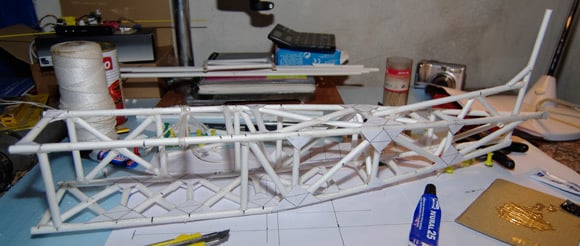 The fuselage structure complete, with joint braces