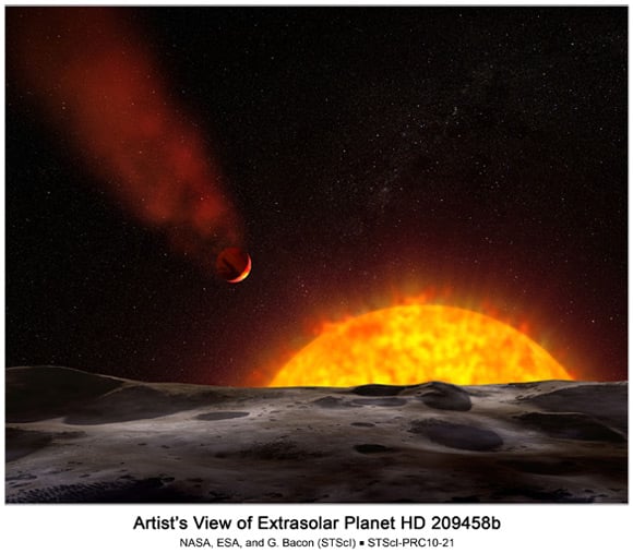 Artist's impression of HD 209458b. Pic: NASA, ESA, and G. Bacon (STScI)