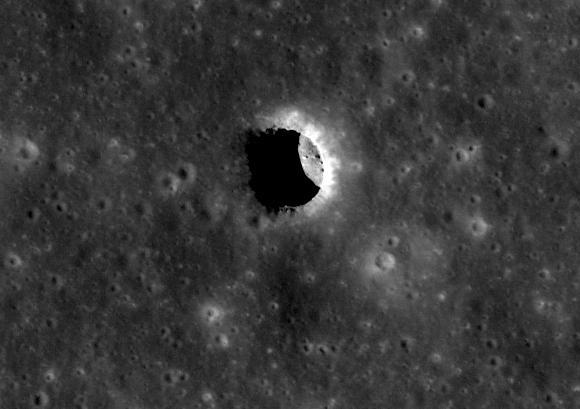 Pit crater in the Mare Tranquillitatis. Credit: NASA/GSFC/Arizona State University