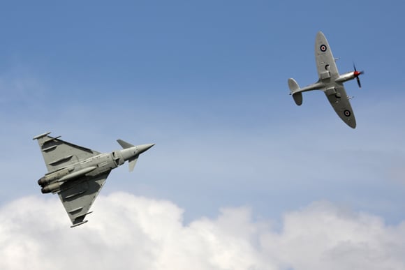Eurofighter and BBMF Spitfire. Credit: Karl Drage