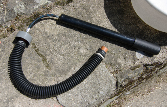 The sealed oxygen tube attached to a bike pump