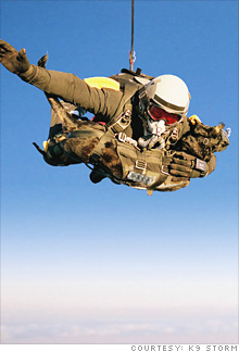 'Cara' and handler Mike Forsythe during their world record jump. Credit: K9 Storm