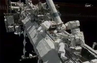 Caldwell Dyson and Wheelock outside the ISS. Pic: NASA TV