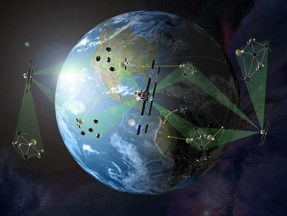 Concept graphic illustrating the 'fractionated' satellite concept. Credit: DARPA