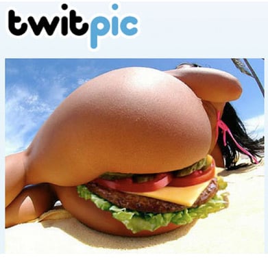 A burger wedged between a sunbathing woman's buttocks