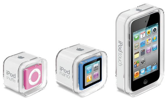 The three new iPods in their new packaging