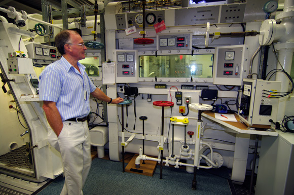 Chas Taylor at the controls of the hypobaric chamber