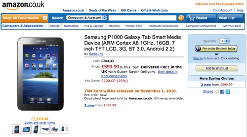 Samsung Galaxy Tab on Amazon.co.uk
