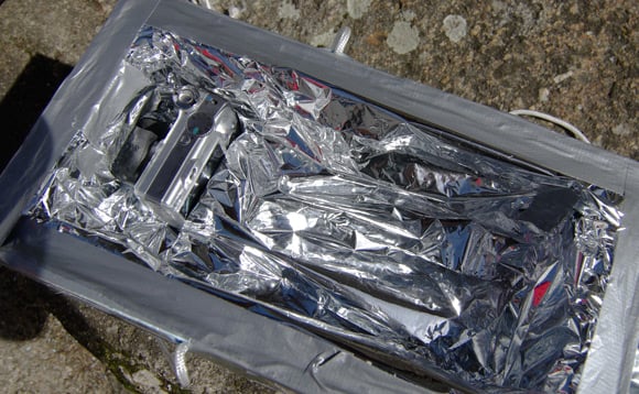 The Canon compartment lined with space blanket