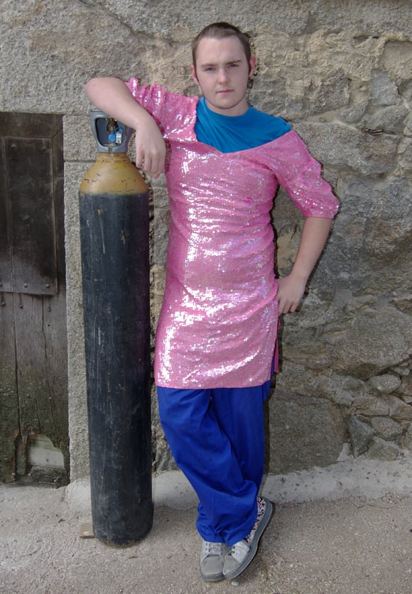 Our glamorous assistant poses with the helium bottle