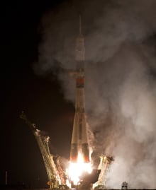 The Soyuz launches from Baikonur Cosmodrome. Pic: NASA