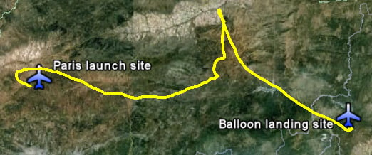 The balloon track seen in Google Earth