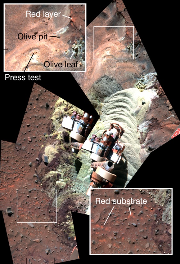 Mosaic of images showing Mars dirt churned up by the Spirit rover. Credit: NASA/JPL-Caltech/Cornell University