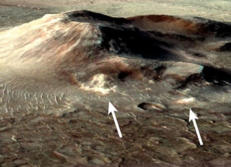 Silica deposits on a volcano in the Syrtis Major region of Mars. Credit: J R Skok/Brown University