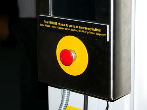 Big red button in the ATLAS experiment building