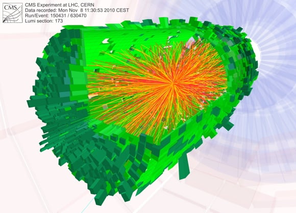 A heavy ion collision recorded by the CMS experiment. Credit: CERN