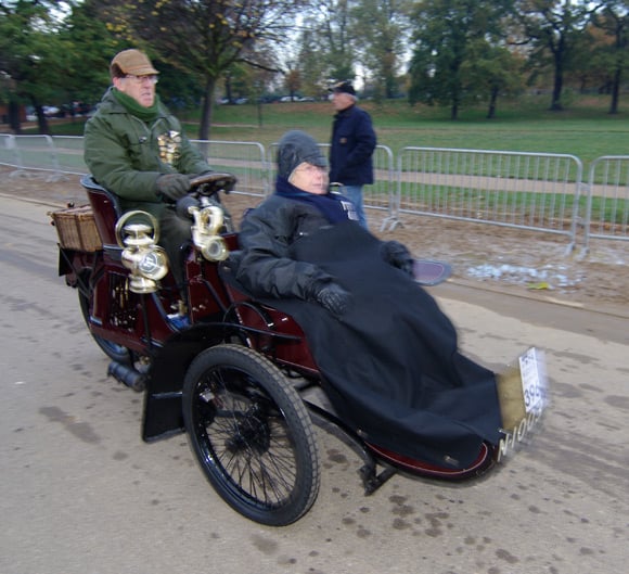 Two brave souls in a 1904 Humber