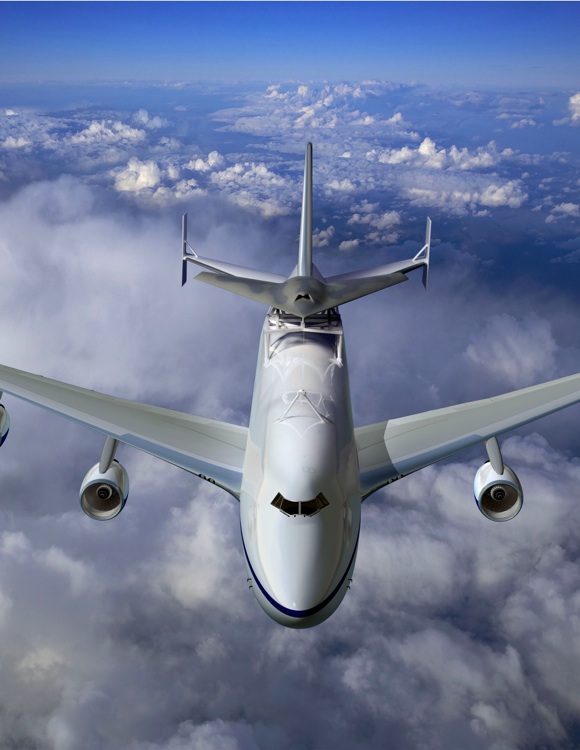 The Phantom Ray UCAV travelling atop a NASA Shuttle-transporter 747. Credit: Boeing