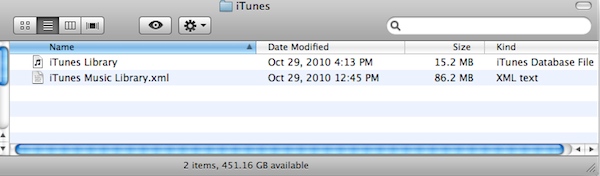 Screen capture of iTunes files