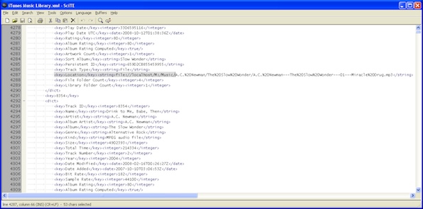 Screen capture of iTunes XML file