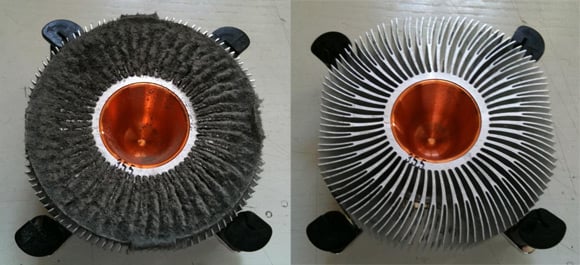 Intel Core 2 cooler before and after removal of dust