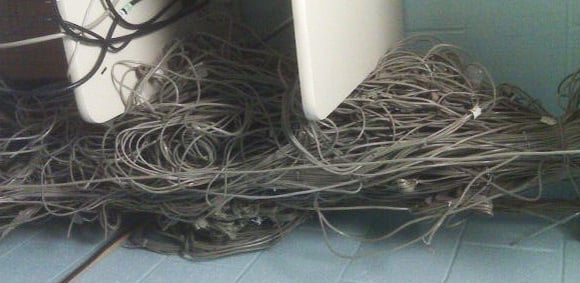 Big, big knot of Cat 5 cables