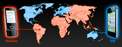 Map showing iOS and Symbian use