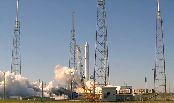 Static fire of the Falcon 9 engines. Pic: SpaceX