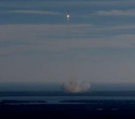 The Dragon capsule launches from Cape Canaveral atop a Falcon 9 rocket. Credit: NASA TV