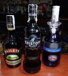 Blue Curacao, Baileys and black vodka