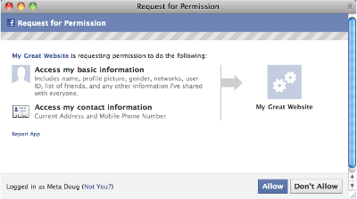 Facebook permissions screen