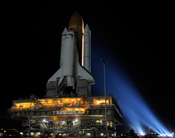 Space shuttle Discovery during its crawl to the launch pad. Pic: NASA