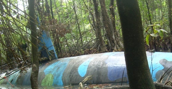Exterior shot of the drug smuggling sub at Ecuadorean jungle 'shipyard'. Credit: DEA