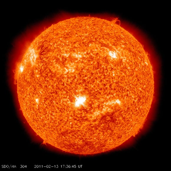 NASA Solar Dynamics Observatory image of flare coming from sunspot 1158