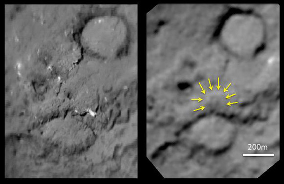 Before and after comparison of the Deep Impact impactor site. Pic: NASA