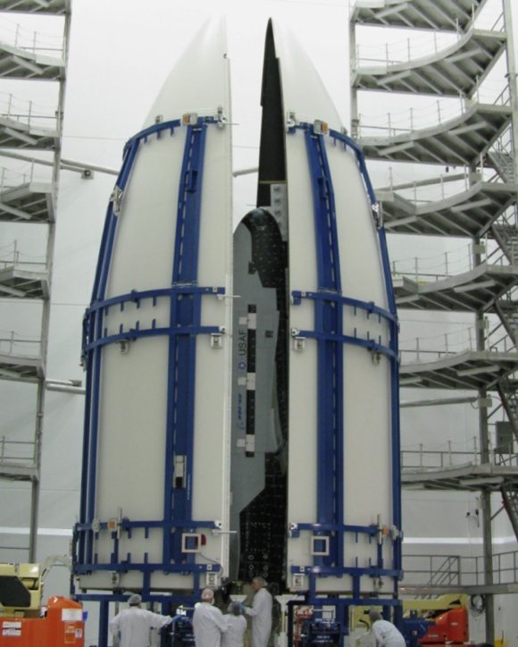 The second X-37B is enclosed in its fairing prior to launch. Credit: Boeing