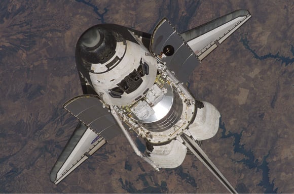 Discovery just prior to docking with the ISS. Pic: NASA