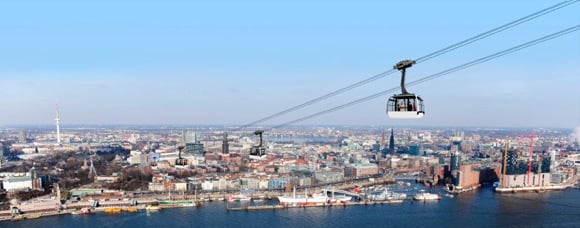 Artist's impression of the cable car over the Elbe. Pic: Doppelmayr/Stage Entertainment