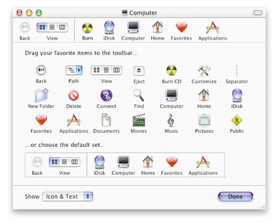 Mac OS X Cheetah Window toolbar customisation