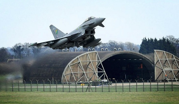 An RAF Eurofighter Typhoon takes off from the UK to participate in Op ELLAMY. Credit: Crown Copyright/Cpl Andrew Seaward