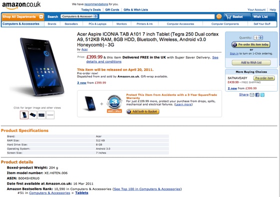 Acer Iconia A100 at Amazon.co.uk