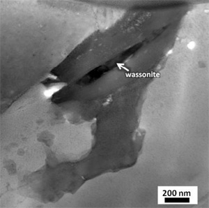 A bright field scanning transmission electron microscope (STEM) micrograph showing a Wassonite grain. Pic: NASA