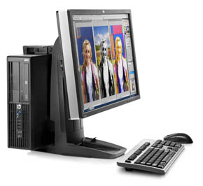 HP Z210 Small Form Factor (SFF) workstation behind monitor