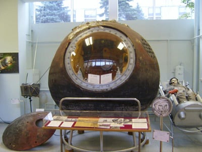The Vostok I capsule displayed at the RKK Energiya Museum outside of Moscow. Pic: Wikipedia/SiefkinDR