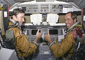 John Young and Robert Crippen pose on the flight deck of Columbia. Pic: NASA