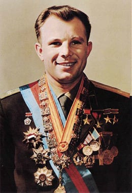 Yuri Gagarin poses with his Soviet Union decorations