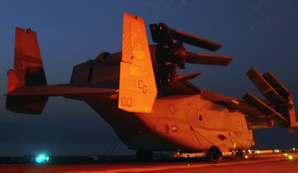 A V-22 Osprey folded on the deck of USS Wasp. Credit: US Navy/Mass Communication Specialist 2nd Class Zachary L Borden