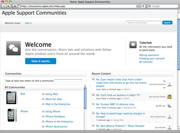 Apple Support Communities screenshot