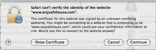 SafeHouse certificate fail