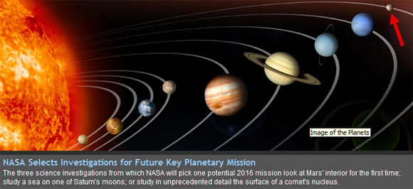 NASA graphic of the planets, including Pluto